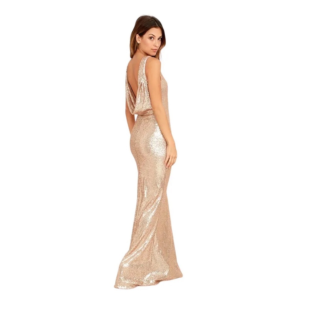 Lulu’s Slink and Wink Matte Rose Gold•Sequin• Maxi Prom/Homecoming Dress• Size M